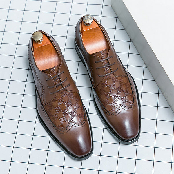 MEN'S BLOCK CARVED CASUAL LEATHER SHOES