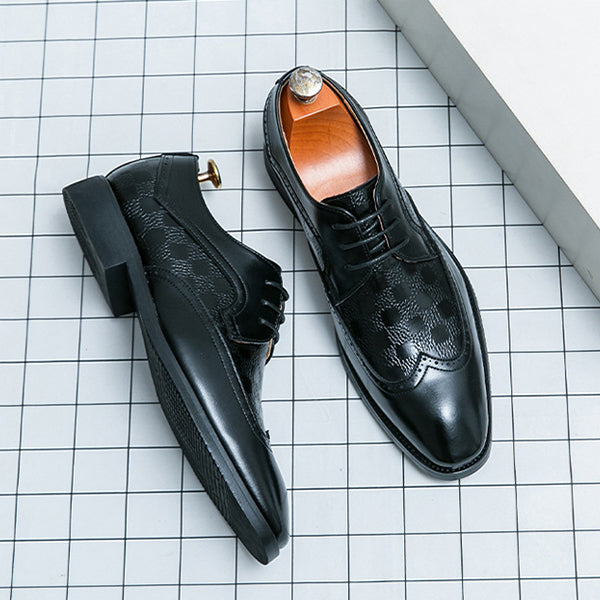 MEN'S BLOCK CARVED CASUAL LEATHER SHOES