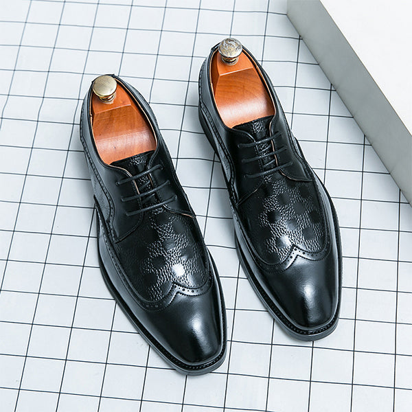 MEN'S BLOCK CARVED CASUAL LEATHER SHOES