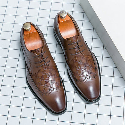 MEN'S BLOCK CARVED CASUAL LEATHER SHOES