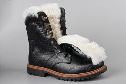 100% Wool-Lined Men's Plus Size Genuine Leather Winter Boots