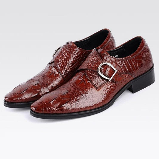 Men's Genuine Leather Crocodile-Pattern Monk Strap Shoes