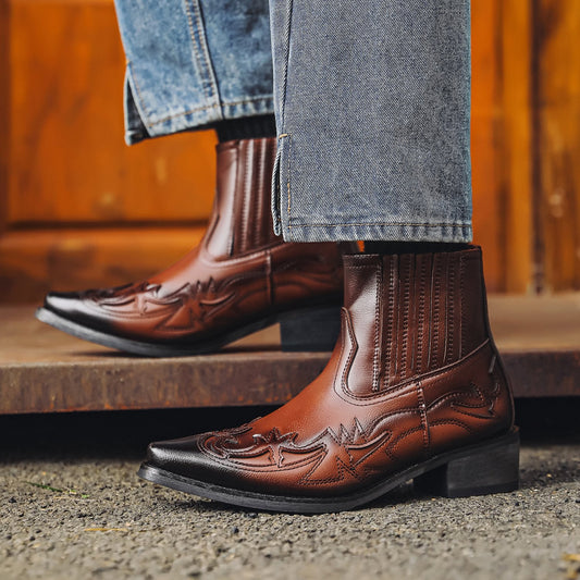 Men's Pointed-Toe Genuine Leather Cowboy Boots