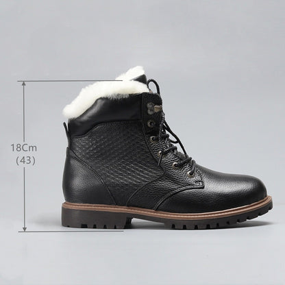 100% Wool-Lined Men's Plus Size Genuine Leather Winter Boots