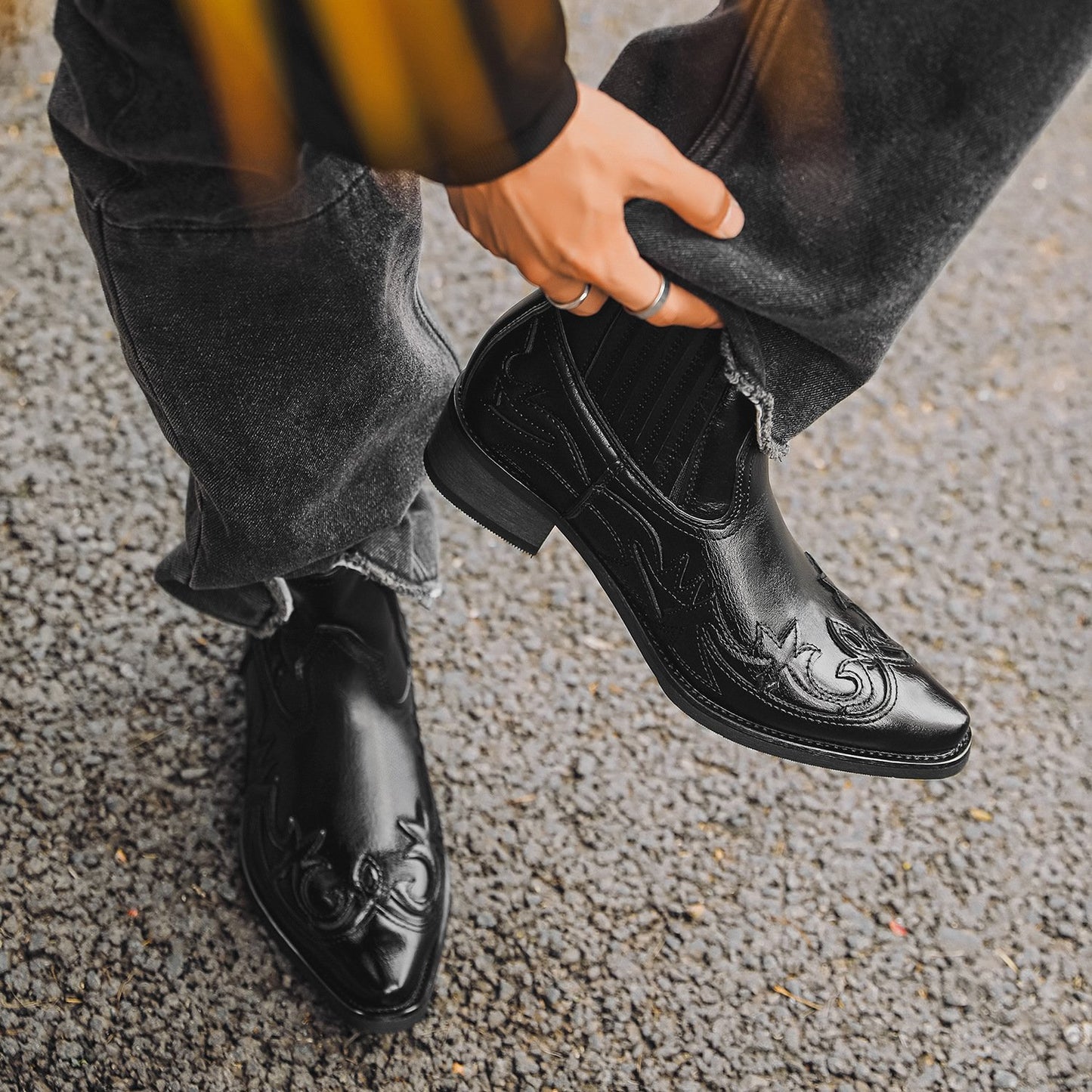 Men's Pointed-Toe Genuine Leather Cowboy Boots