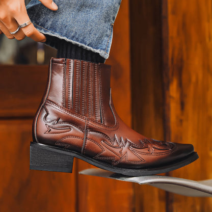 Men's Pointed-Toe Genuine Leather Cowboy Boots