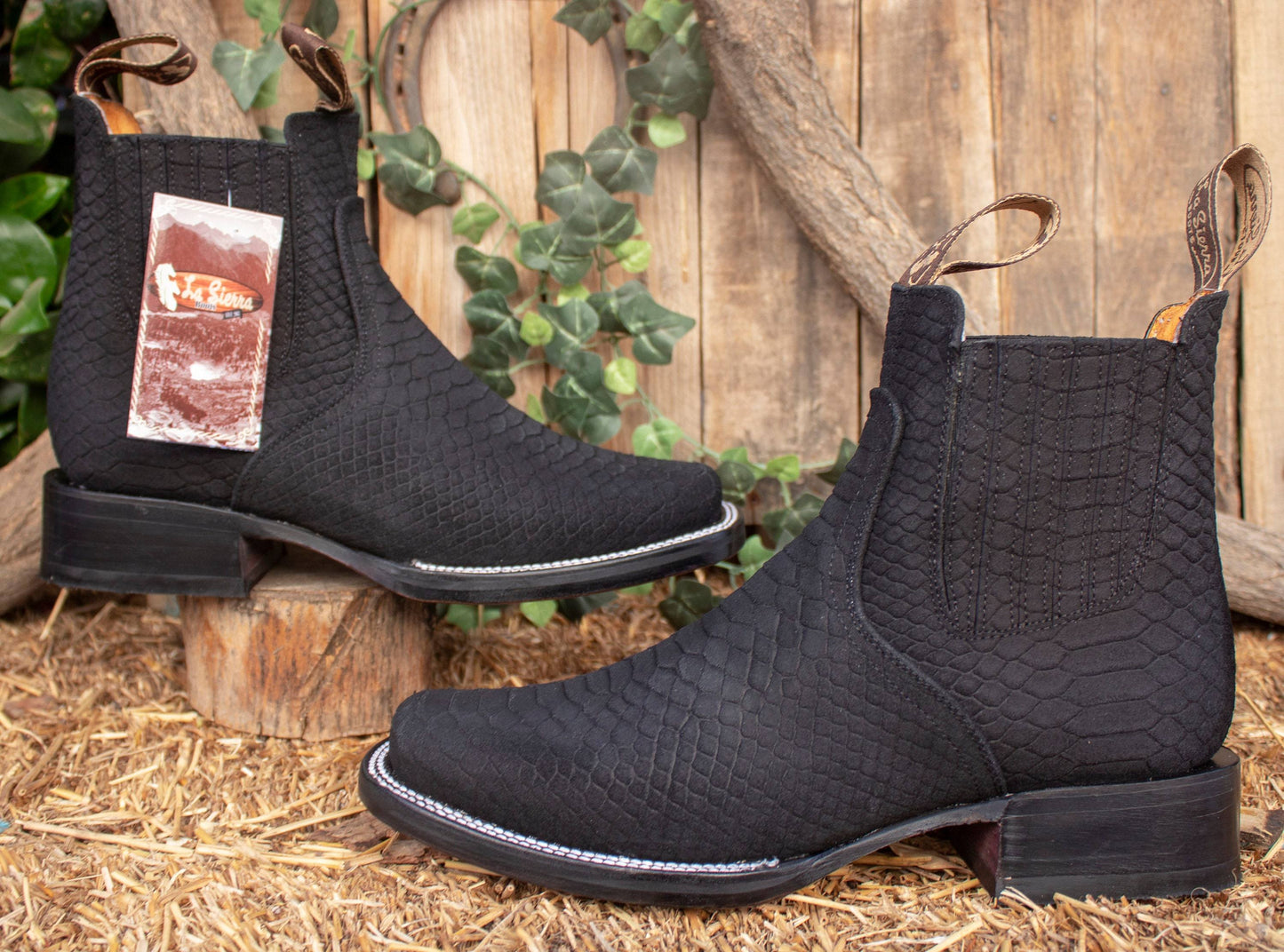 Men's Handcrafted Genuine Leather Black Square-Toe Boots