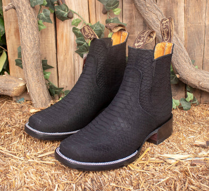 Men's Handcrafted Genuine Leather Black Square-Toe Boots