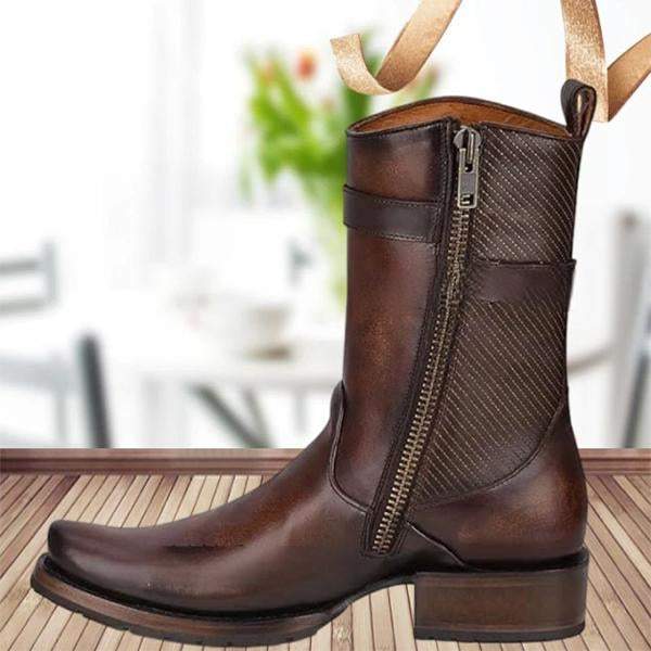 Men's Retro Western Side Zipper Cowboy Boots