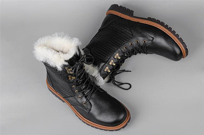 100% Wool-Lined Men's Plus Size Genuine Leather Winter Boots