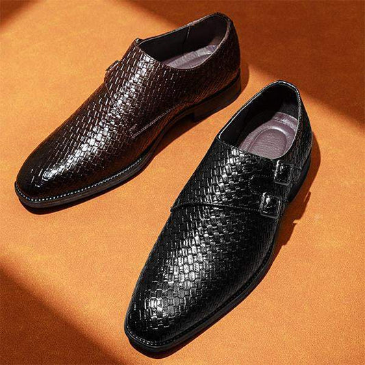 MEN'S DOUBLE BUCKLE EMBOSSED SLIP-ON BUSINESS SHOES