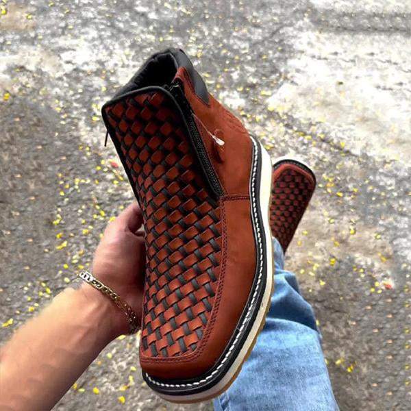 Men's Vintage Hand-Woven Zipper Western Boots