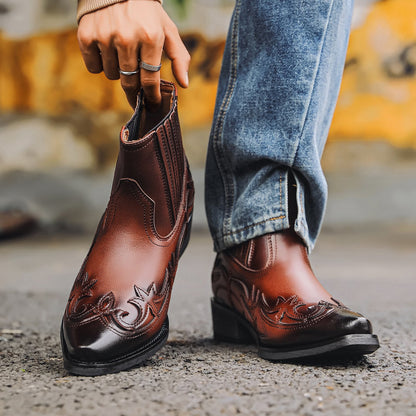 Men's Pointed-Toe Genuine Leather Cowboy Boots