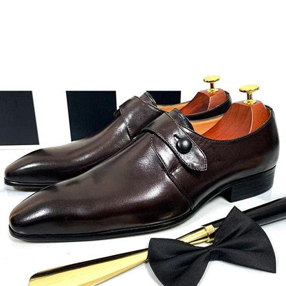 Men‘s Leather Monk Strap Slip On Shoes