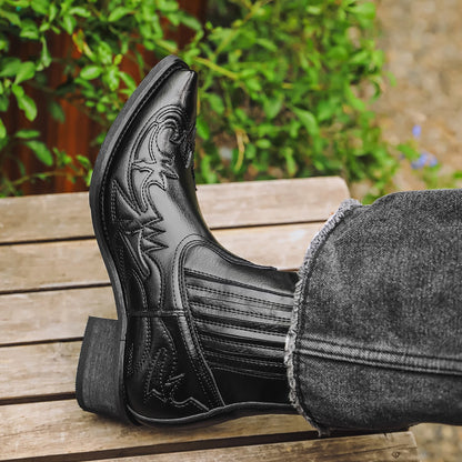 Men's Pointed-Toe Genuine Leather Cowboy Boots