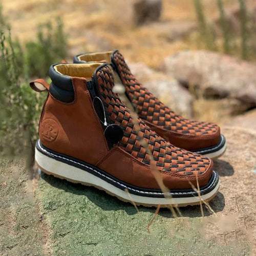 Men's Vintage Hand-Woven Zipper Western Boots