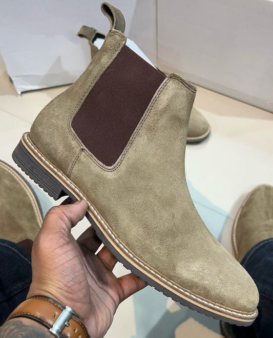 Khaki Suede Chelsea Boots