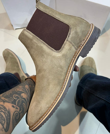 Khaki Suede Chelsea Boots