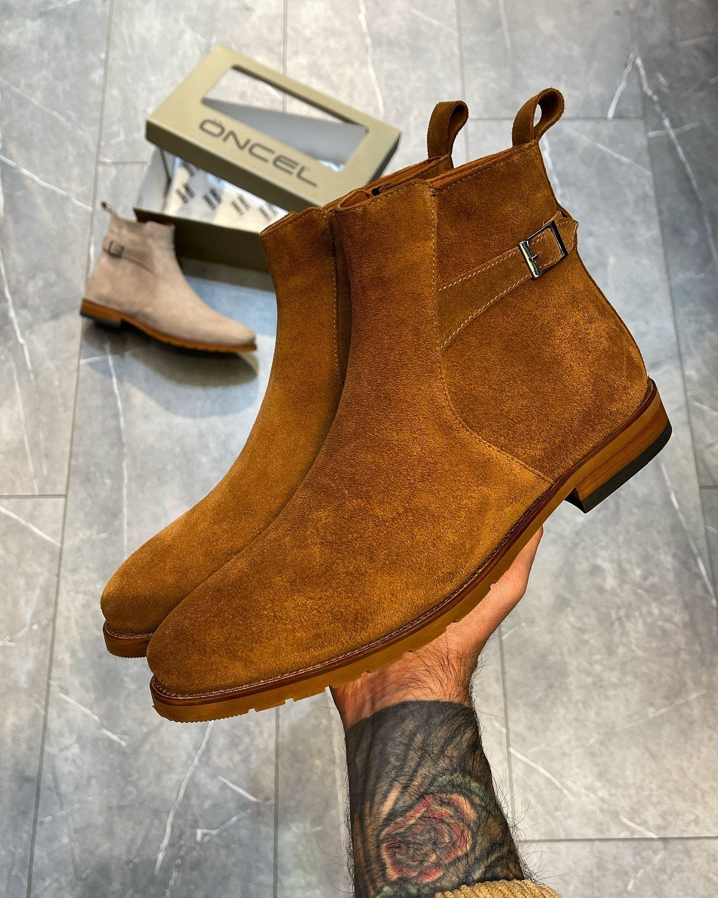 Suede Buckle Boots