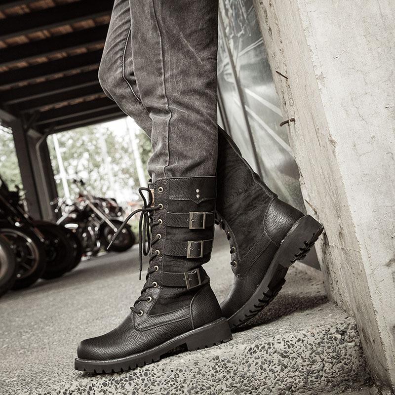 Men's Vintage Mid-Calf Motorcycle Leather Boots